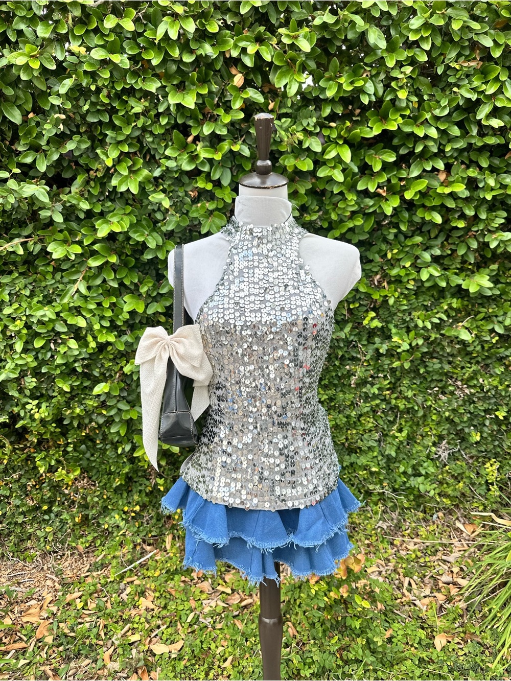 ✨Y2k Silver Sequin Halter Top